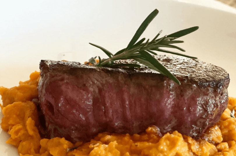 Pan Seared Filet Mignon with Mashed Sweet Potatoes