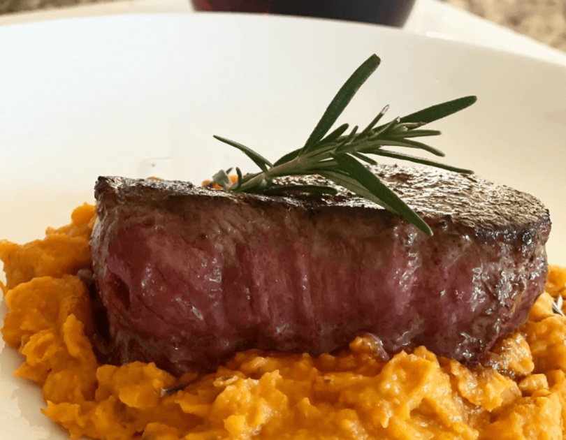 Pan Seared Filet Mignon with Mashed Sweet Potatoes